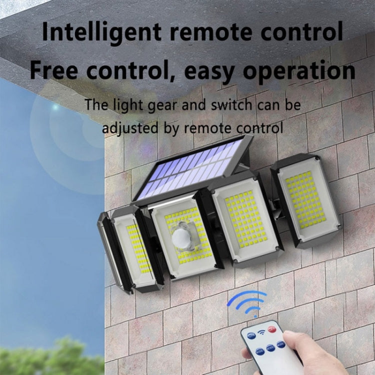 Solar LED wall light with motion sensor, four LED heads on the wall with remote control