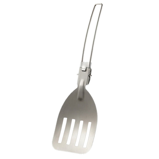 Stainless steel folding spatula with slotted head for frying and flipping