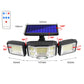 Solar wall flood light with three rotating LED panels and motion sensor, size shown, black