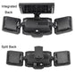 Solar wall flood light back view showing integrated and split mounting options, black
