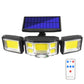 Solar wall flood light with triple LED design, rotating motion sensor, and remote control, black