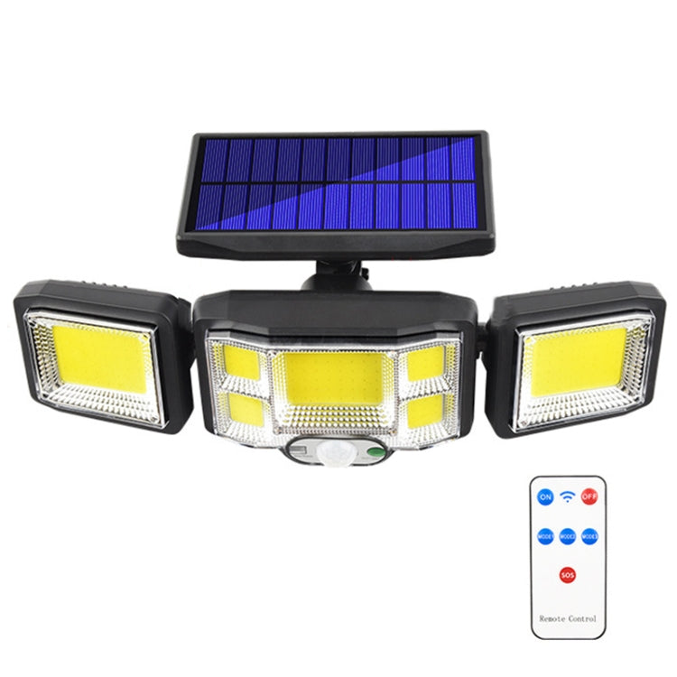 Solar wall flood light with triple LED design, rotating motion sensor, and remote control, black