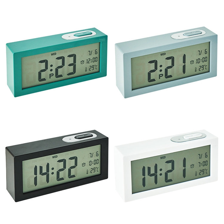 Multicolor bedside digital alarm clock set with green LCD time and date