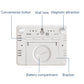 White digital clock back view with controls, wall hole, and battery compartment