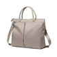 Light khaki laptop tote with top handles and adjustable side shoulder strap