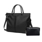 Black laptop tote with shoulder strap and matching small zip pouch