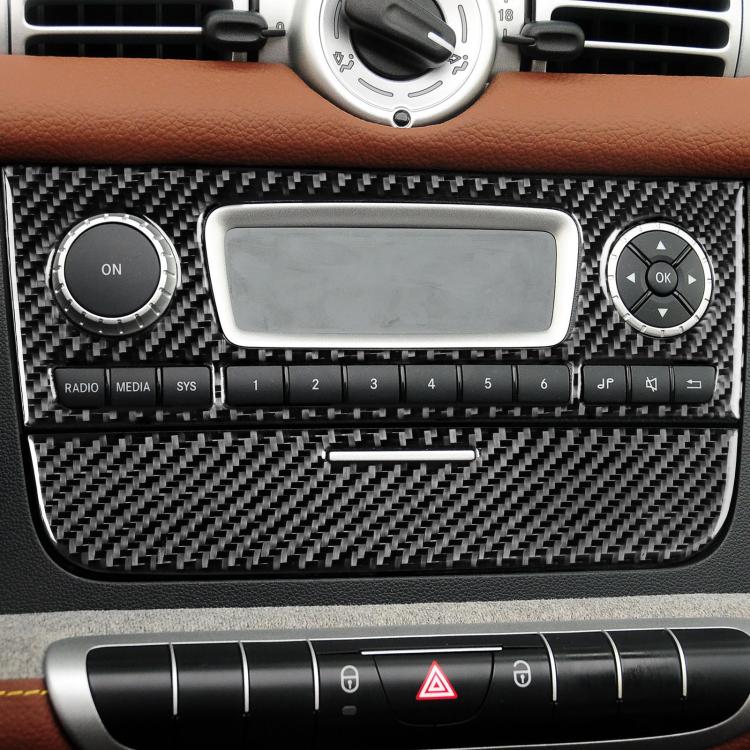Black carbon-fiber CD panel sticker set with cutouts for screen and controls