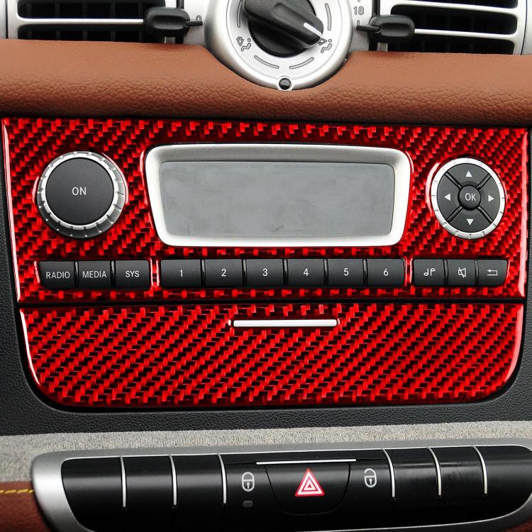 Red carbon-fiber CD panel overlay sticker set with cutouts around screen and controls