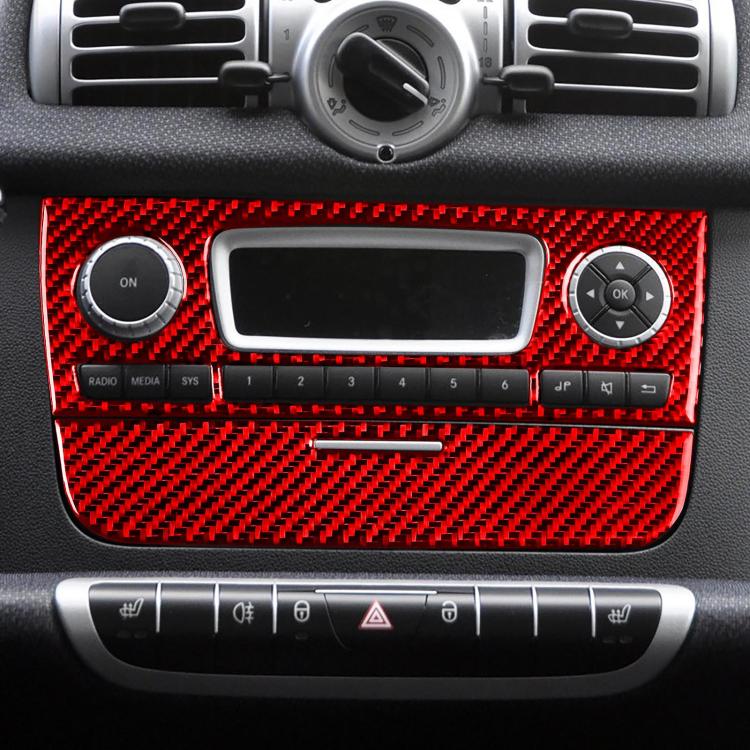 Red carbon-fiber CD panel sticker set for center console with screen and knob cutouts