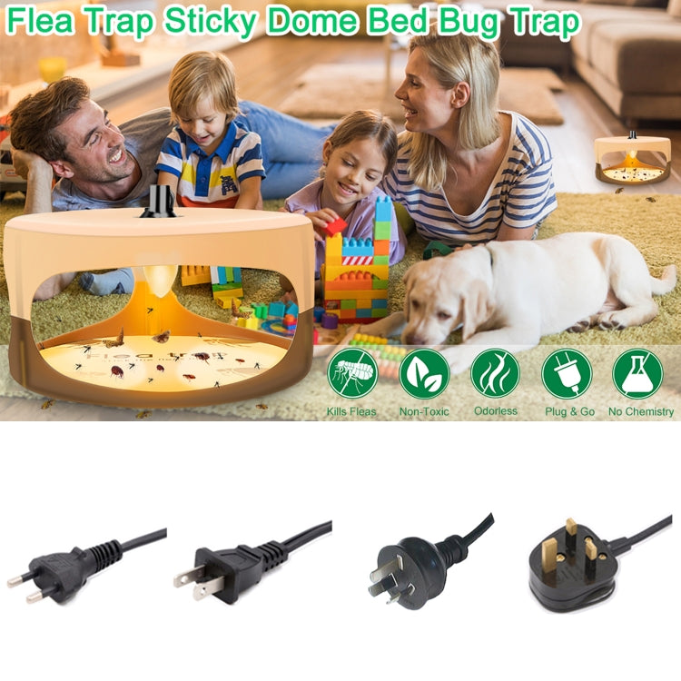 Beige flea trap dome bed bug trap with plug cords and feature icons