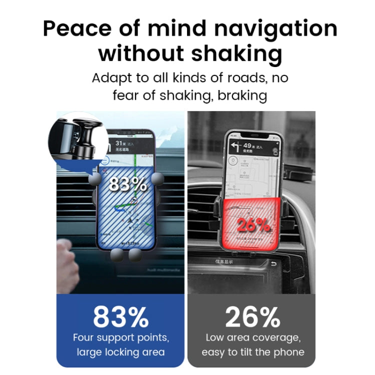 Car air-vent phone holder with smartphone docked securely on the dashboard