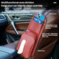 Red car seat side tissue holder with phone pocket and front tissue compartment