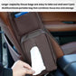 Brown car seat tissue holder with front opening for removing tissues