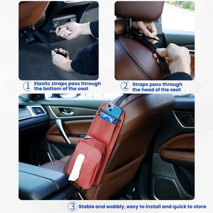 Car seat tissue holder with elastic straps shown for securing to the seat