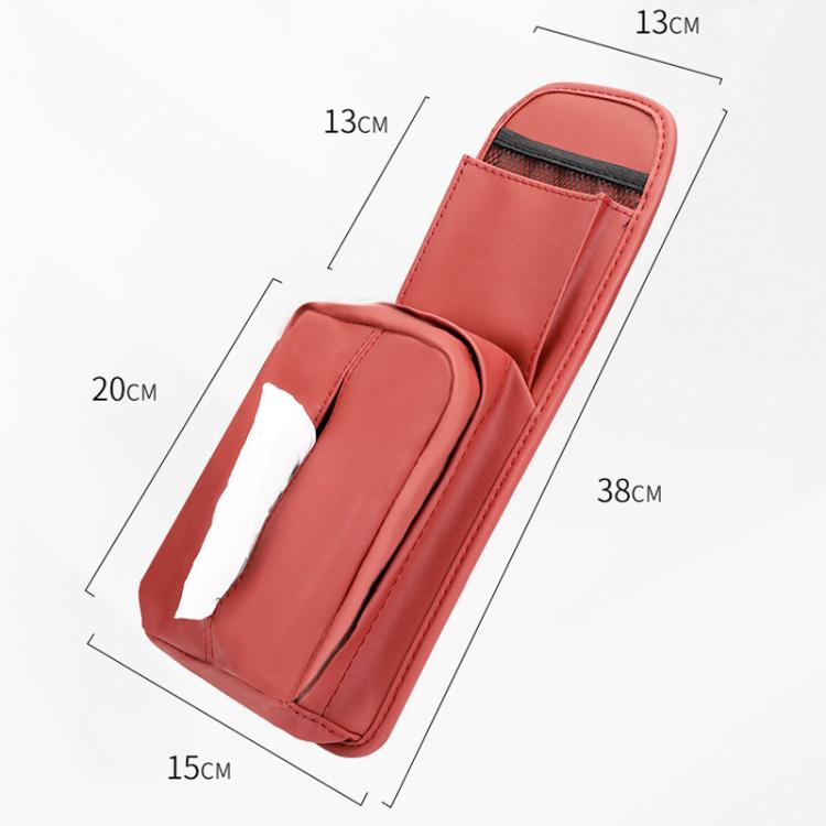 Red car seat side tissue holder with size measurements shown