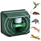 Dark green outdoor ultrasonic pest repeller device with label and circular fan opening