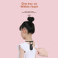 Black neck posture corrector on child with hair in a bun, side view