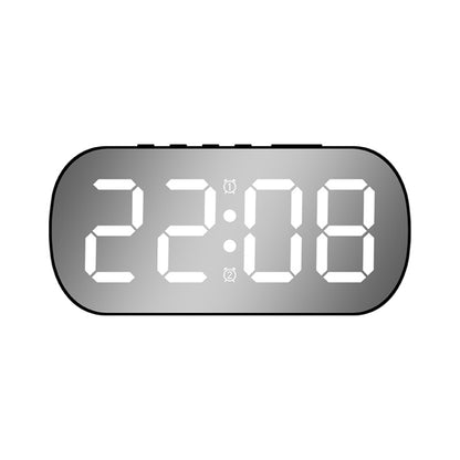 LED digital desk alarm clock with white time display on black housing