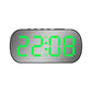 LED digital desk alarm clock with green time display on black housing