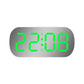 LED digital desk alarm clock with green time display on light gray housing