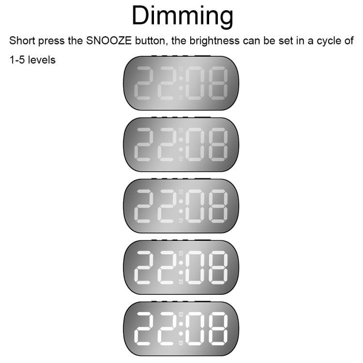 LED digital alarm clock display dimming levels shown with digits