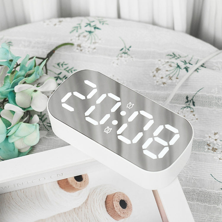 White LED digital alarm clock with white digital time display on stand