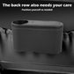Car seat cup holder trash bin, black plastic with oval lid and built-in cup opening