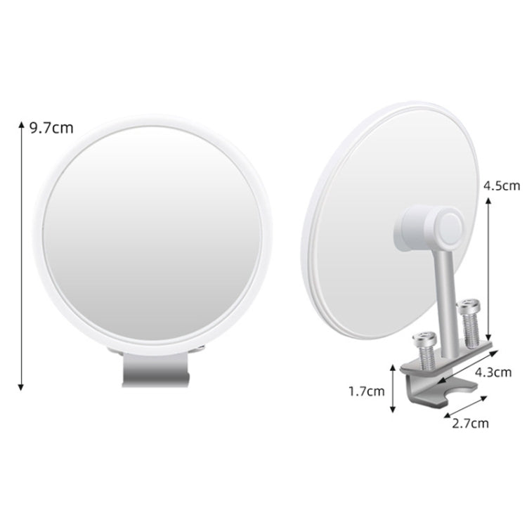 Round auxiliary rearview mirror with adjustable clamp mount, white housing