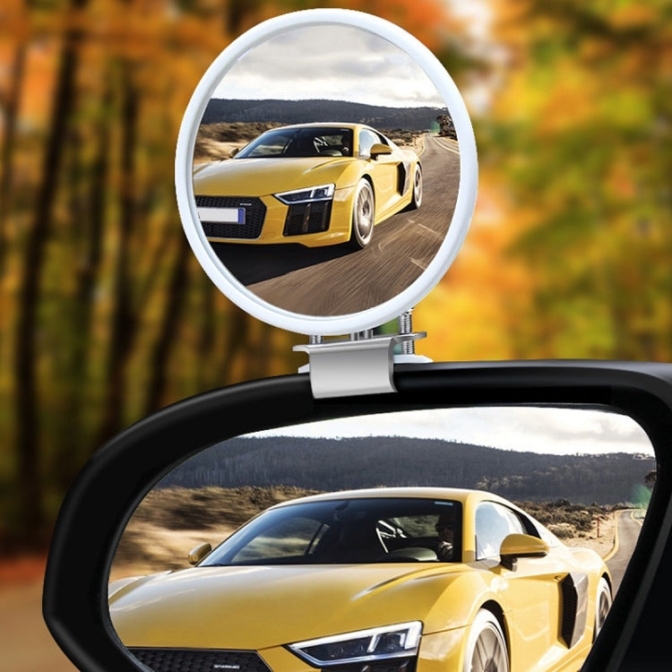 Car-mounted auxiliary rearview mirrors with round white lenses on black housing