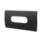 Black car visor tissue holder with oval tissue slot and stitched flap front