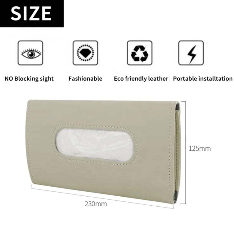 Beige leather car tissue holder box with oval tissue slot, side view