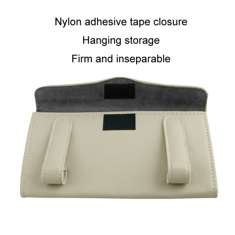 Beige car tissue holder with nylon adhesive tape closure and hanging straps