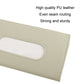 Beige car visor tissue holder with oval cutout and visible stitching