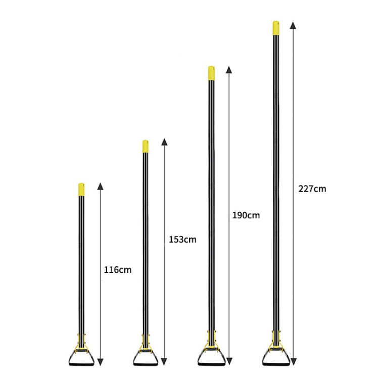 Adjustable stirrup weeding hoe with telescoping black poles and yellow top caps