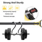 Heavy-duty metal handle weeding tool with black weight frame and curved support