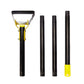 Stirrup weeding hoe with yellow head, black handle, and three standalone pole sections
