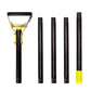Telescoping stirrup weeding hoe with yellow head and several black pole sections