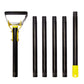 Stirrup weeding hoe with yellow head, black handle, and five black pole sections