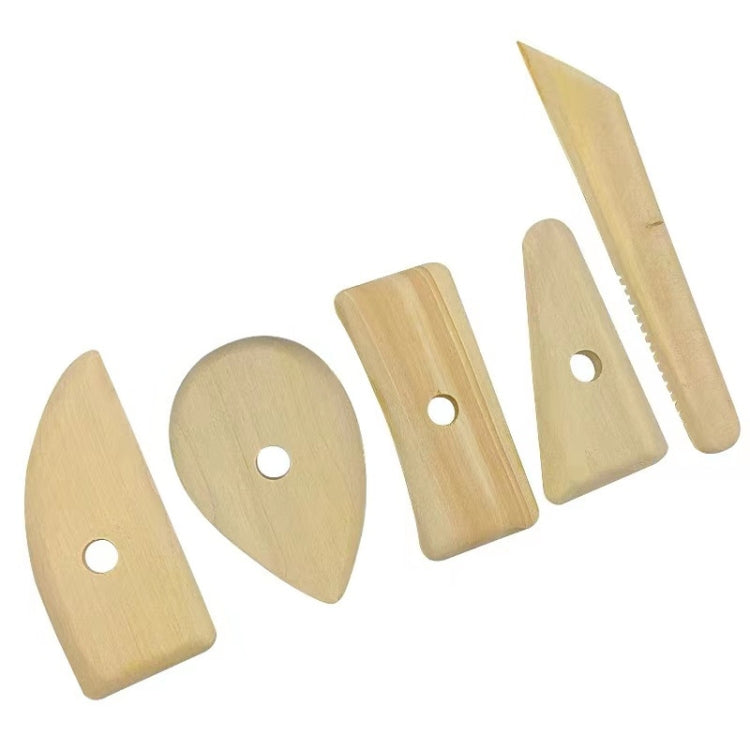 Set of 5 light wood pottery scrapers with skeleton-knife style blades