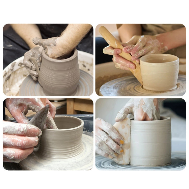 Wooden pottery scraper tools shaping clay on a potter’s wheel
