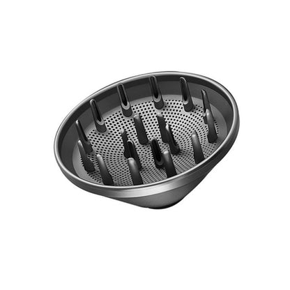 Hair dryer diffuser nozzle attachment with round hood and raised grip pins