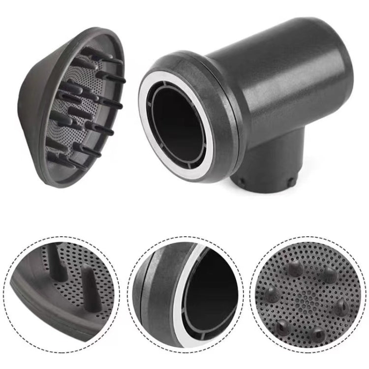 Hair dryer diffuser nozzle attachment set: round hood plus cylindrical outlet