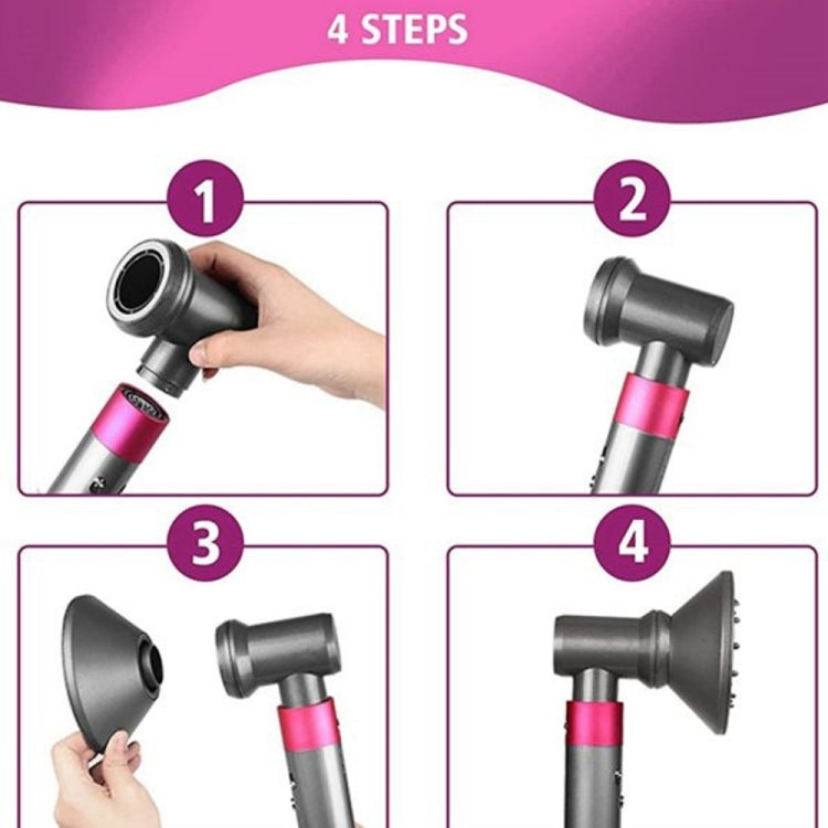 Hair dryer diffuser nozzle attachment installation steps with two connected parts