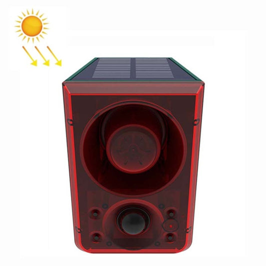 Solar infrared animal repeller alarm with red front speaker horn and top solar panel