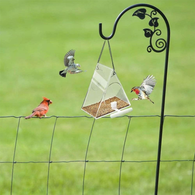 Hanging transparent triangle acrylic bird feeder with seed tray and perch