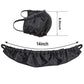 Black beard cover pouch with drawstring cords and ruffled elastic edge, shown laid out