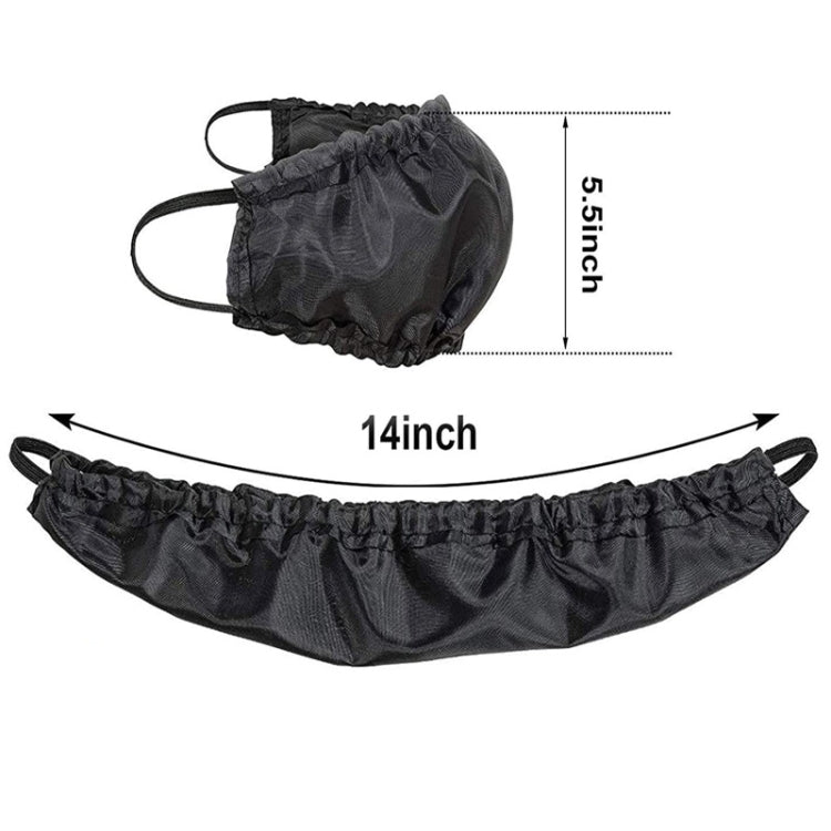 Black beard cover pouch with drawstring cords and ruffled elastic edge, shown laid out