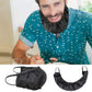 Black beard cover pouch worn over the chin and beard with elastic ruffled edge