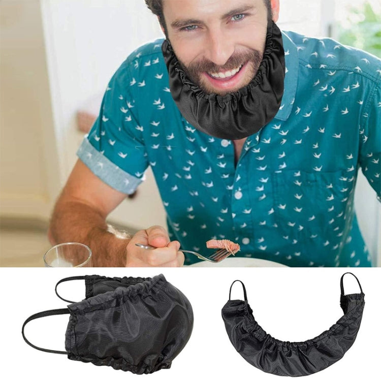 Black beard cover pouch worn over the chin and beard with elastic ruffled edge