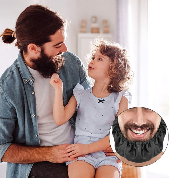 Black beard cover pouch inset showing elastic ruffled opening covering the beard and mouth